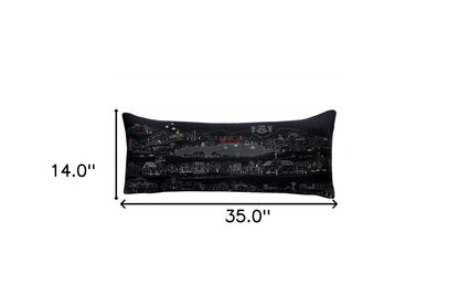 35" Black Los Gatos Nighttime Skyline Lumbar Decorative Pillow