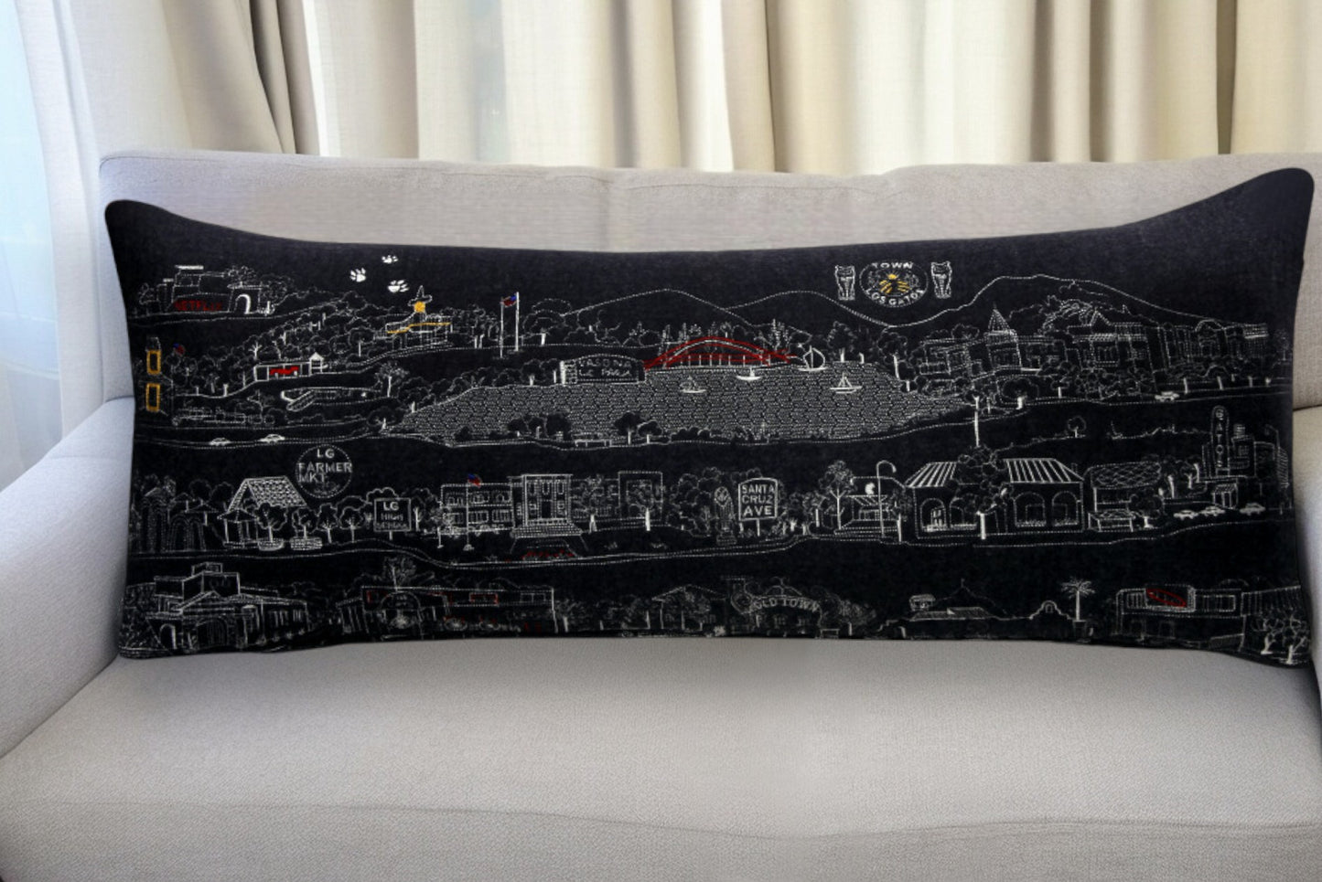 35" Black Los Gatos Nighttime Skyline Lumbar Decorative Pillow