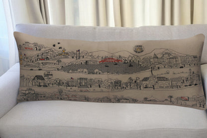 35" White Los Gatos Daylight Skyline Lumbar Decorative Pillow