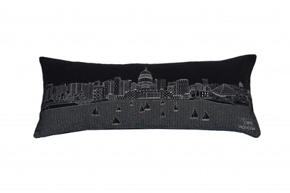 35" Black Madison Nighttime Skyline Lumbar Decorative Pillow