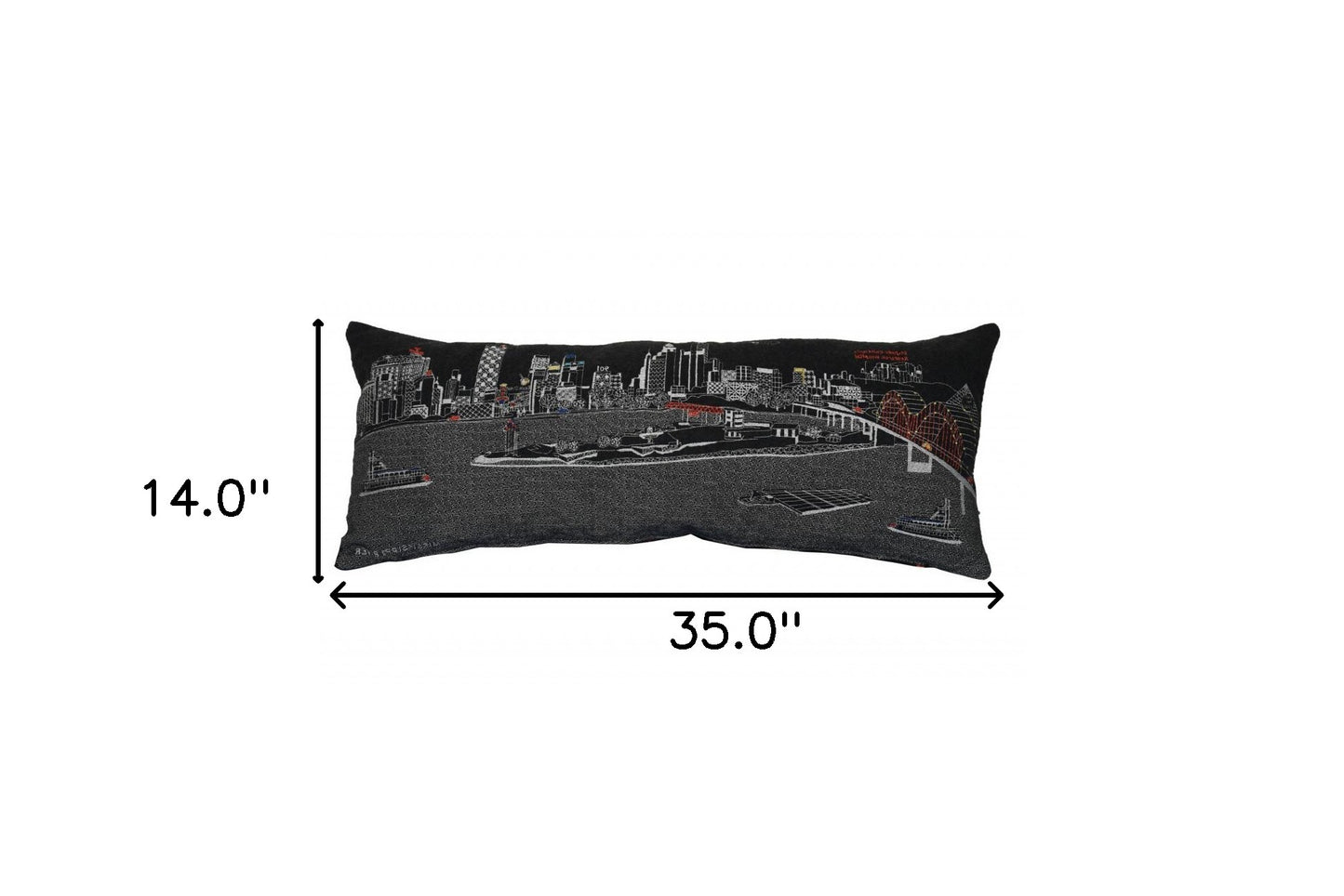 35" Black Memphis Nighttime Skyline Lumbar Decorative Pillow