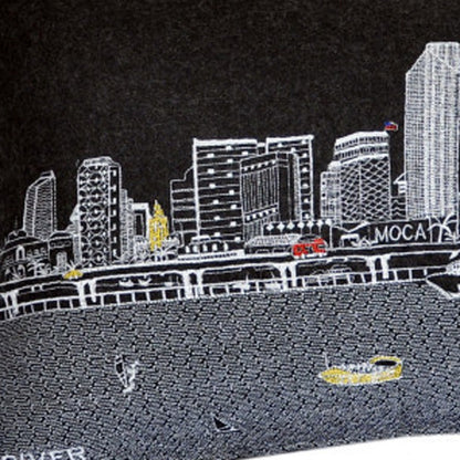 35" Black Miami Nighttime Skyline Lumbar Decorative Pillow