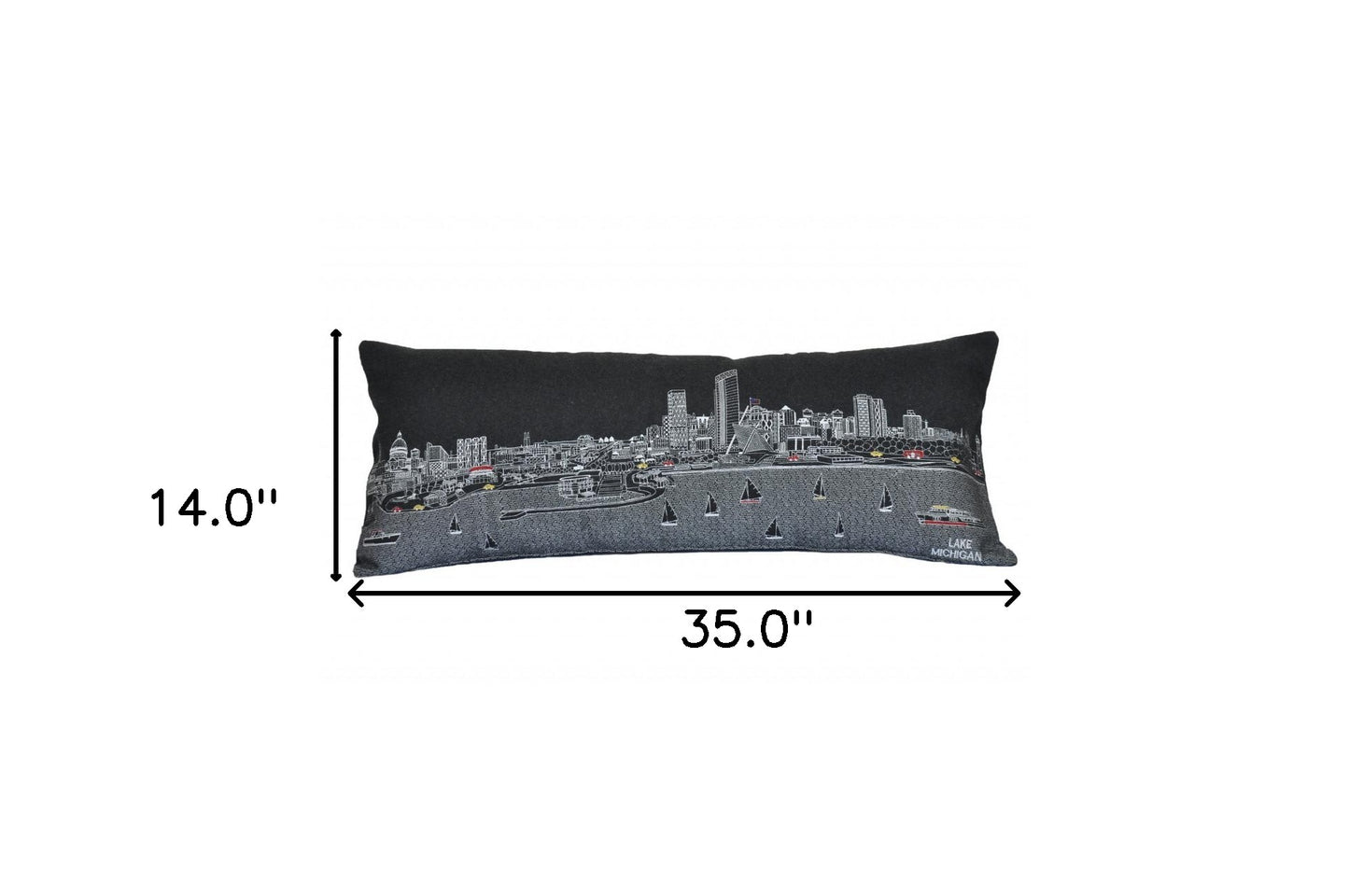 35" Black Milwaukee Nighttime Skyline Lumbar Decorative Pillow