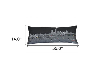 35" Black Milwaukee Nighttime Skyline Lumbar Decorative Pillow