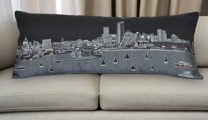 35" Black Milwaukee Nighttime Skyline Lumbar Decorative Pillow