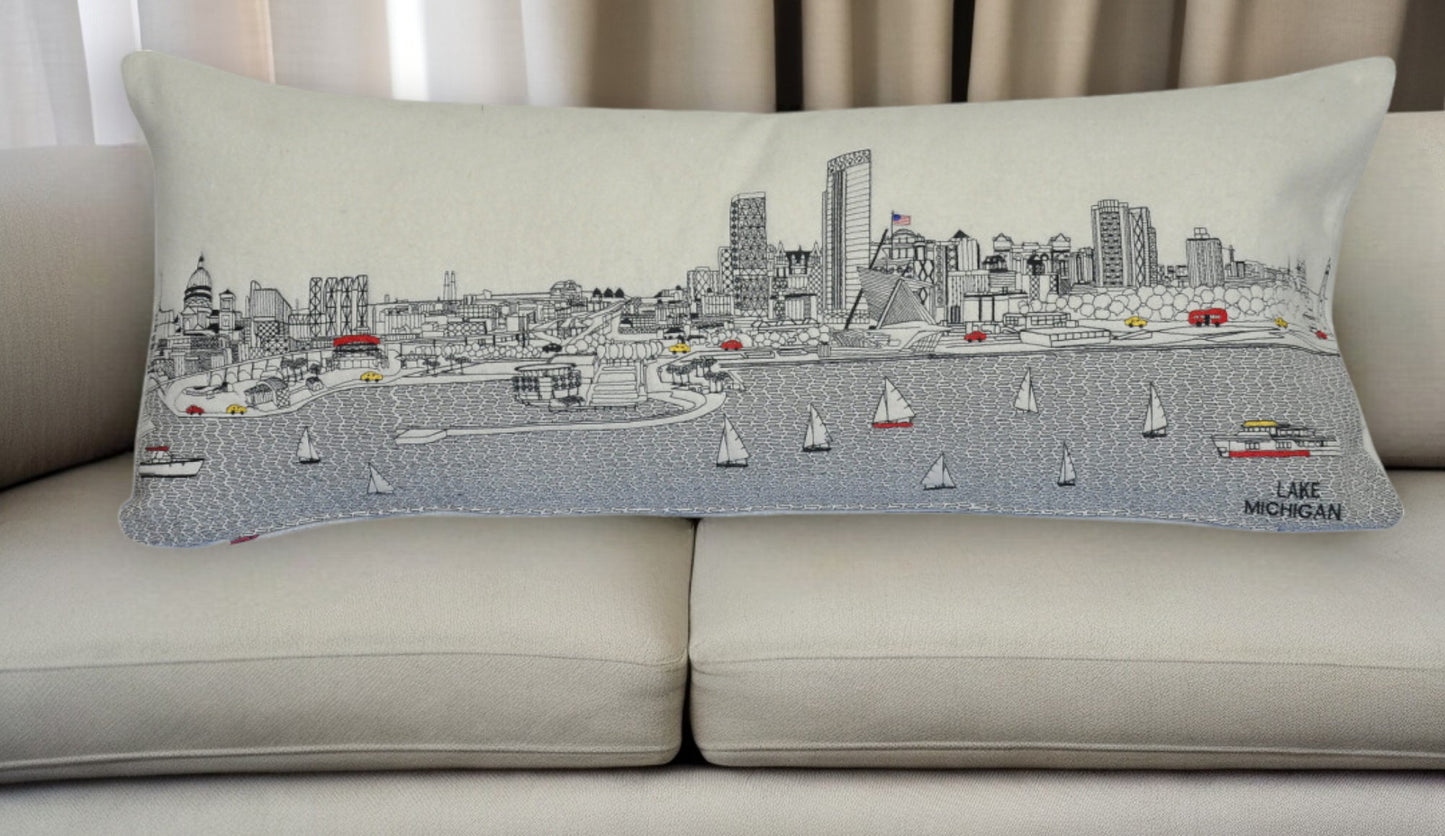 35" White Milwaukee Daylight Skyline Lumbar Decorative Pillow