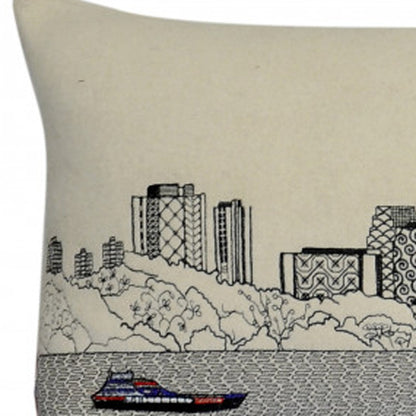 35" White Minneapolis Daylight Skyline Lumbar Decorative Pillow