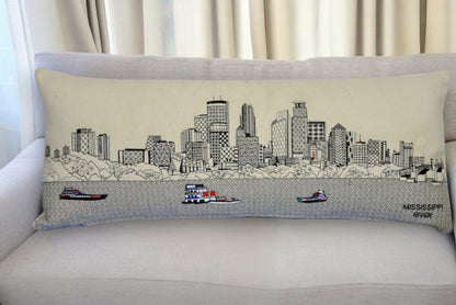 35" White Minneapolis Daylight Skyline Lumbar Decorative Pillow