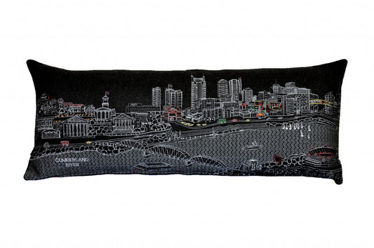 35" Black Nashville Nighttime Skyline Lumbar Decorative Pillow