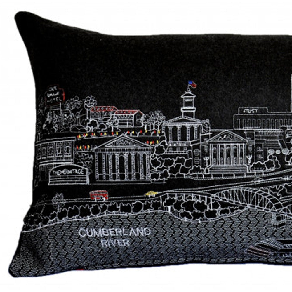 35" Black Nashville Nighttime Skyline Lumbar Decorative Pillow