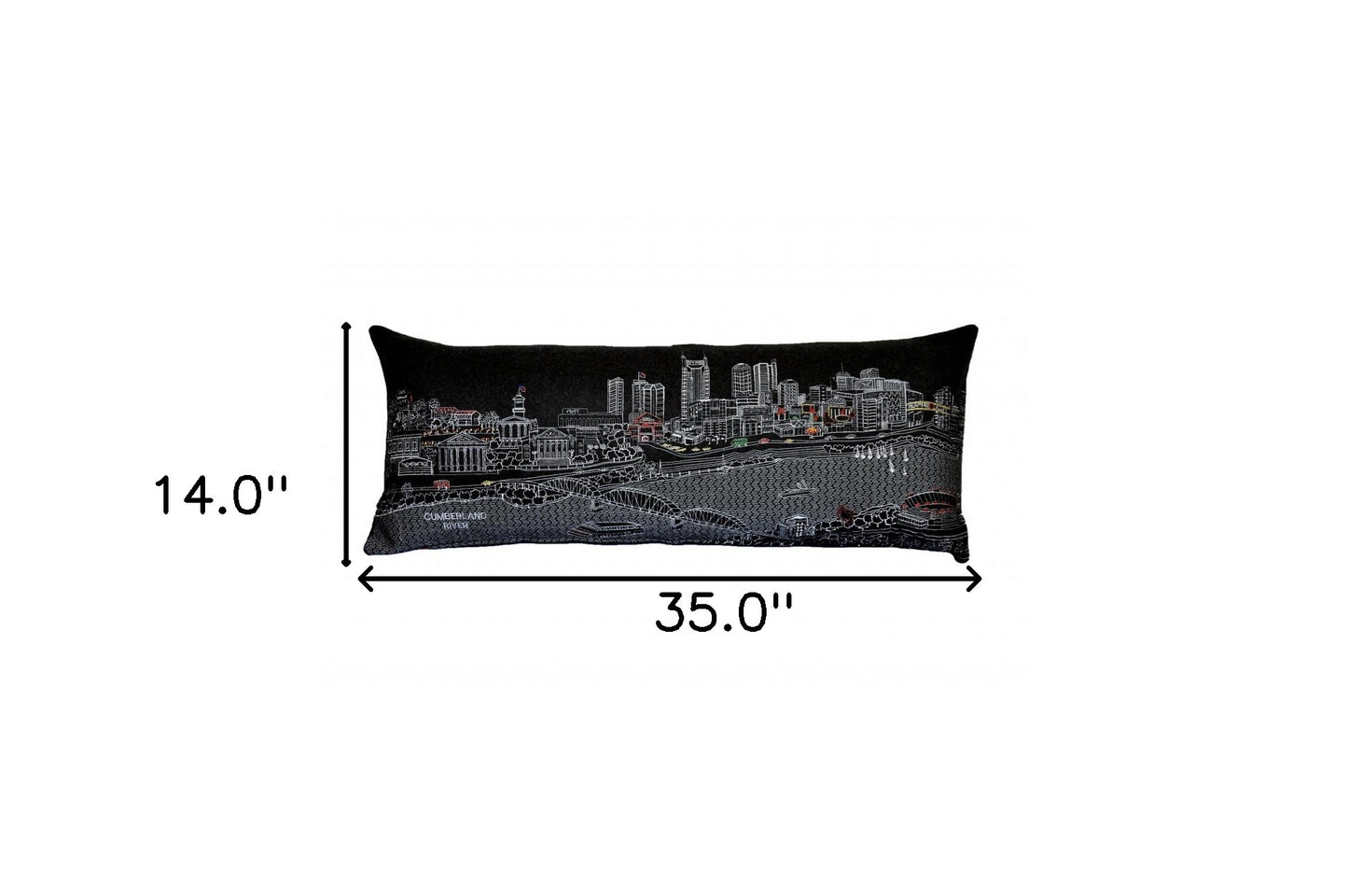 35" Black Nashville Nighttime Skyline Lumbar Decorative Pillow