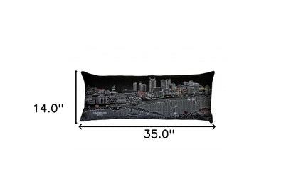 35" Black Nashville Nighttime Skyline Lumbar Decorative Pillow