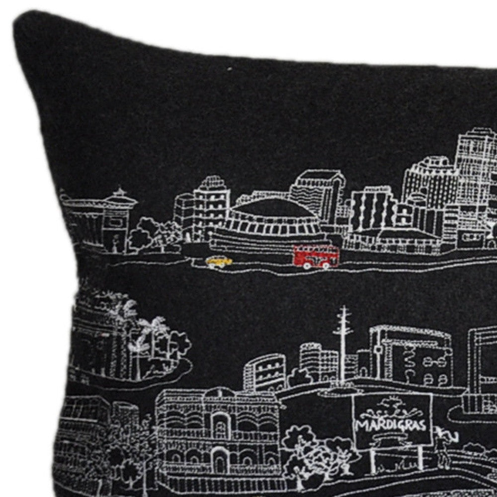 35" Black New Orleans Nighttime Skyline Lumbar Decorative Pillow