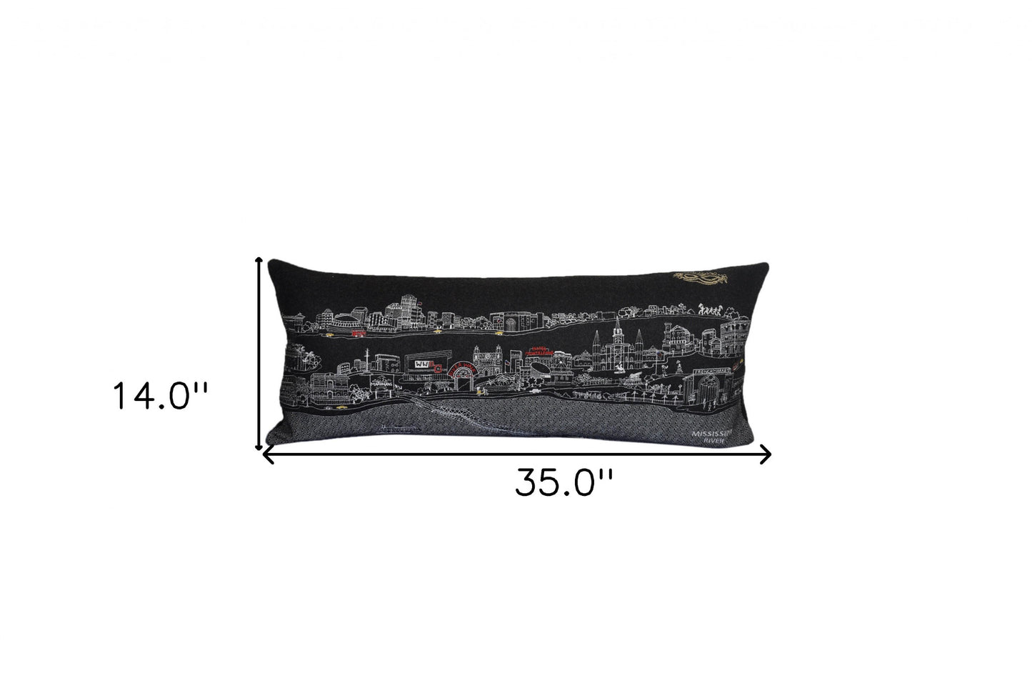 35" Black New Orleans Nighttime Skyline Lumbar Decorative Pillow