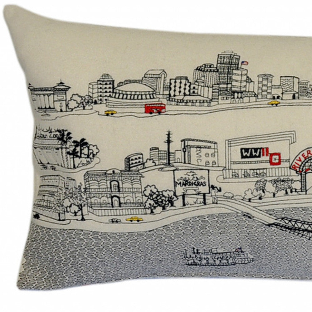 35" White New Orleans Daylight Skyline Lumbar Decorative Pillow