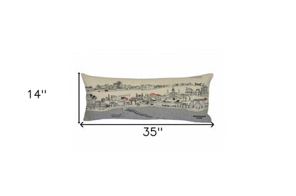 35" White New Orleans Daylight Skyline Lumbar Decorative Pillow