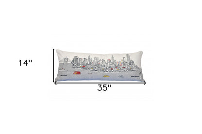 35" White NYC Daylight Skyline Lumbar Decorative Pillow