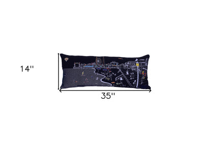 35" Black Ocean City MD Nighttime Skyline Lumbar Decorative Pillow