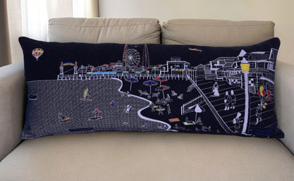 35" Black Ocean City MD Nighttime Skyline Lumbar Decorative Pillow