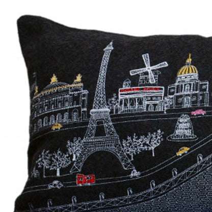 35" Black Paris Nighttime Skyline Standard Lumbar Decorative Pillow