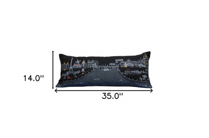 35" Black Paris Nighttime Skyline Standard Lumbar Decorative Pillow