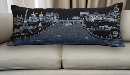 35" Black Paris Nighttime Skyline Standard Lumbar Decorative Pillow