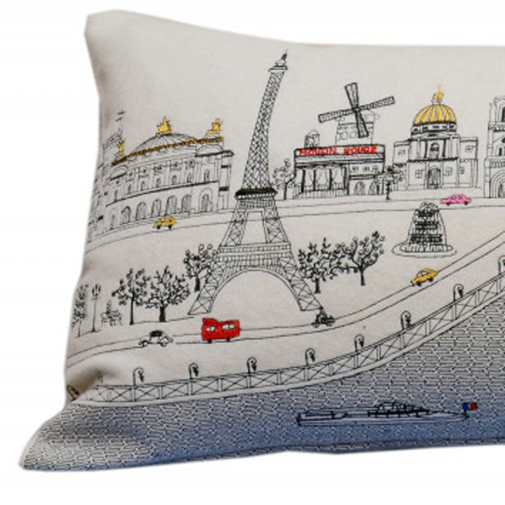 35" White Paris Daylight Skyline Lumbar Decorative Pillow