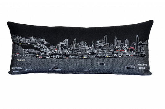 35" Black Philadelphia Nighttime Skyline Lumbar Decorative Pillow