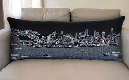 35" Black Philadelphia Nighttime Skyline Lumbar Decorative Pillow