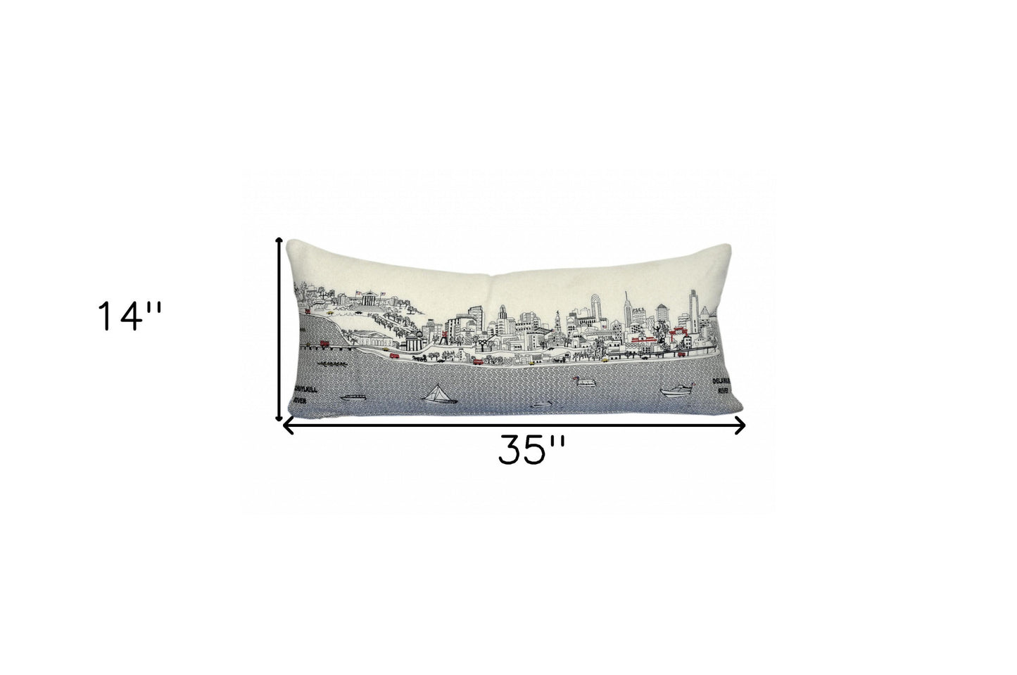 35" White Philadelphia Daylight Skyline Lumbar Decorative Pillow