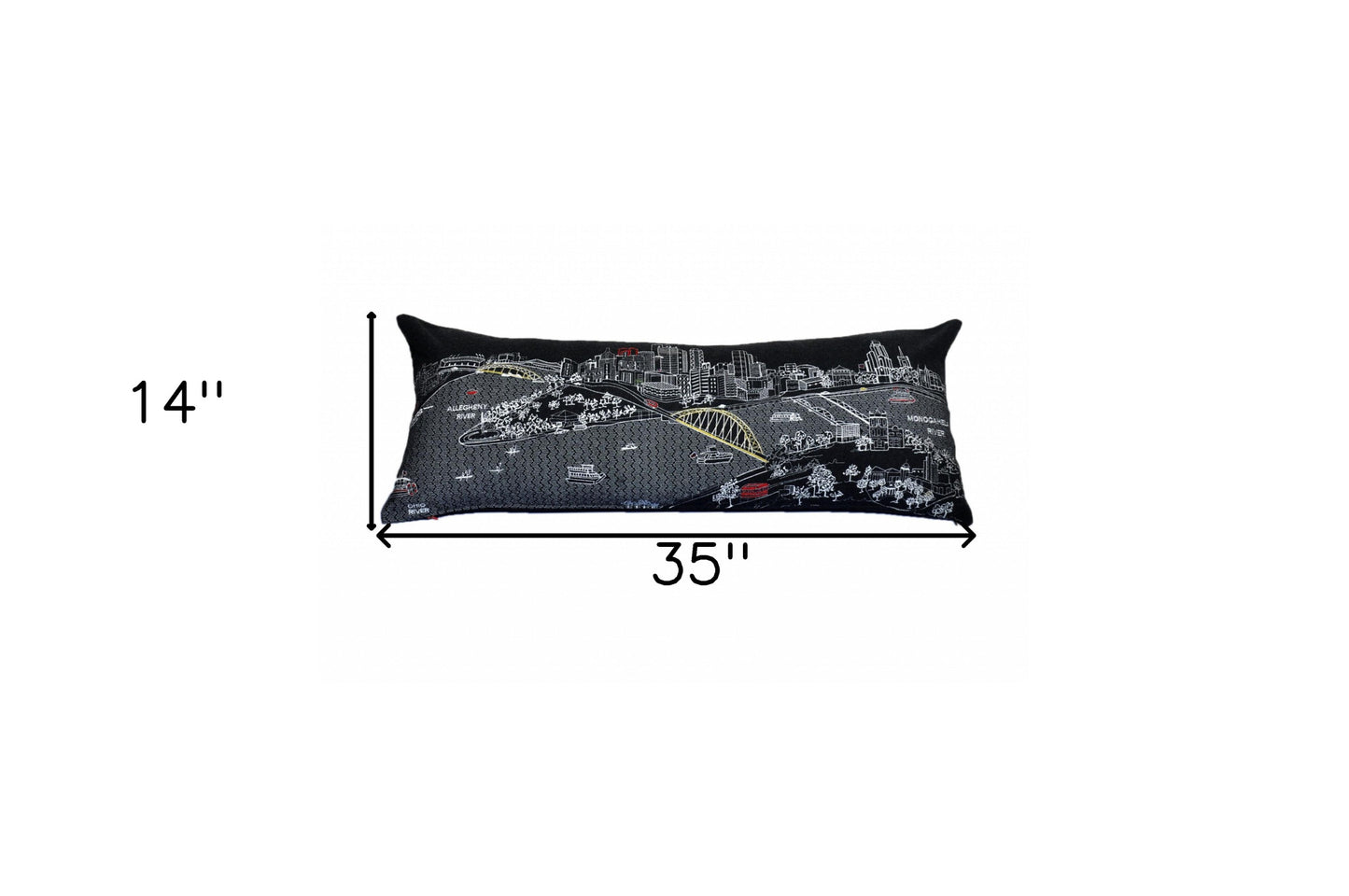 35" Black Pittsburgh Nighttime Skyline Lumbar Decorative Pillow