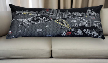 35" Black Pittsburgh Nighttime Skyline Lumbar Decorative Pillow