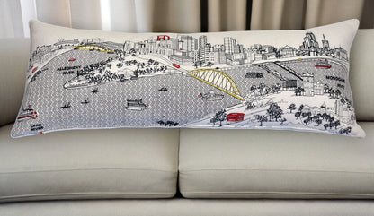 35" White Pittsburgh Daylight Skyline Lumbar Decorative Pillow