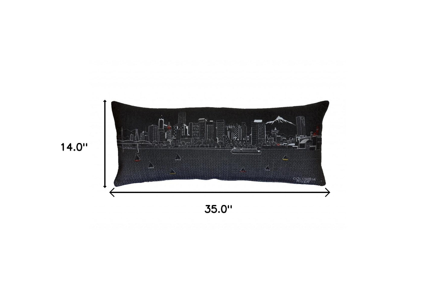 35" Black Portland Nighttime Skyline Lumbar Decorative Pillow