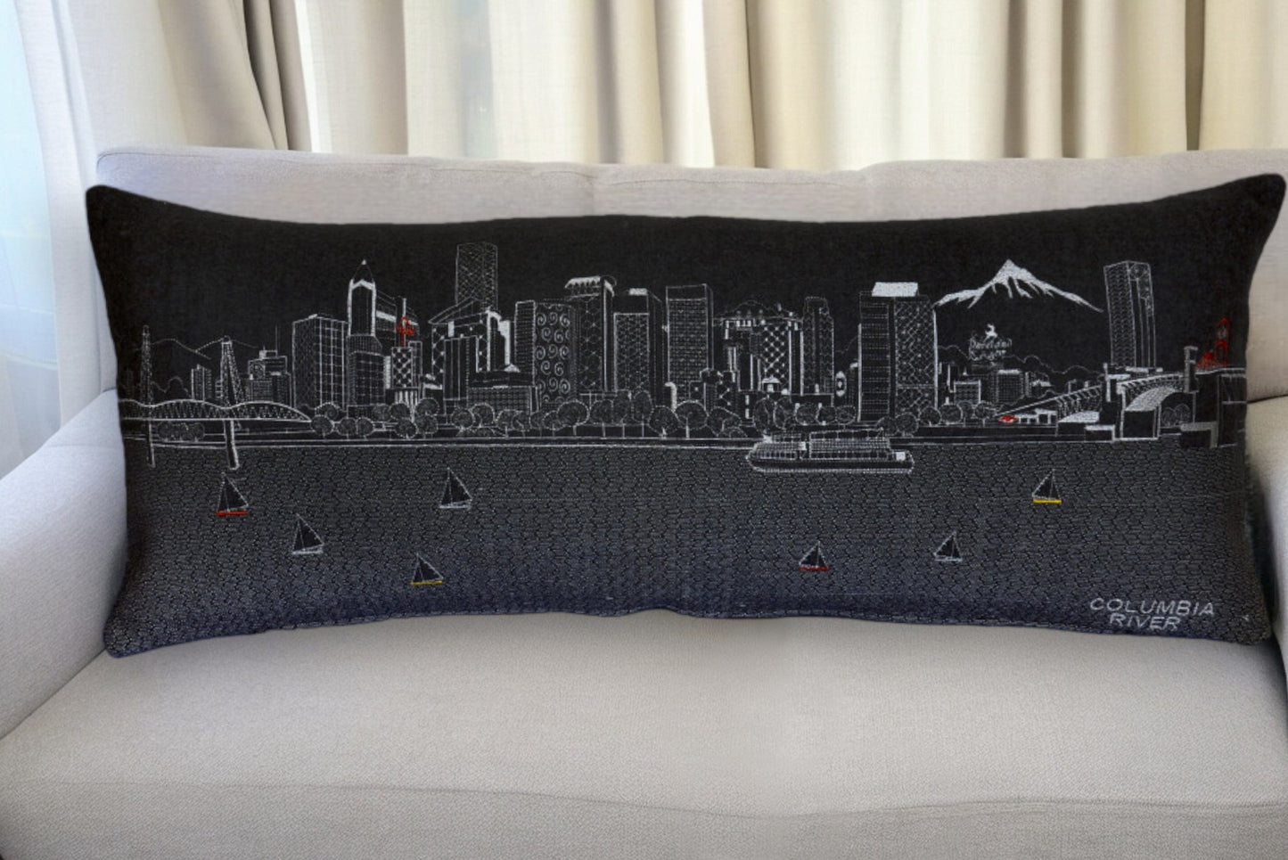 35" Black Portland Nighttime Skyline Lumbar Decorative Pillow