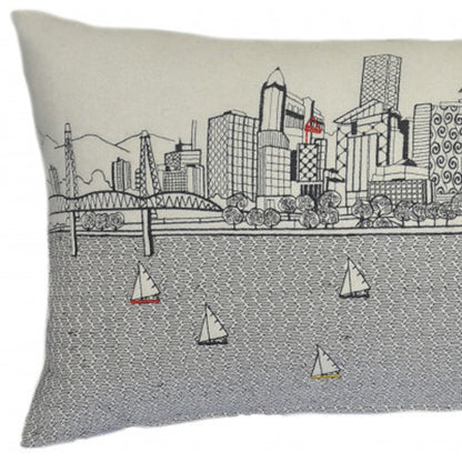 35" White Portland Daylight Skyline Lumbar Decorative Pillow