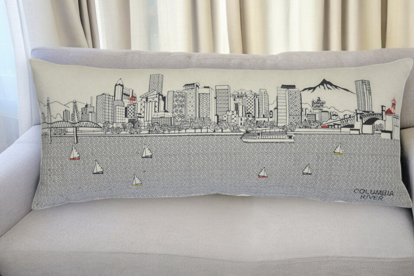 35" White Portland Daylight Skyline Lumbar Decorative Pillow