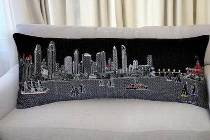 35" Black San Diego Nighttime Skyline Lumbar Decorative Pillow