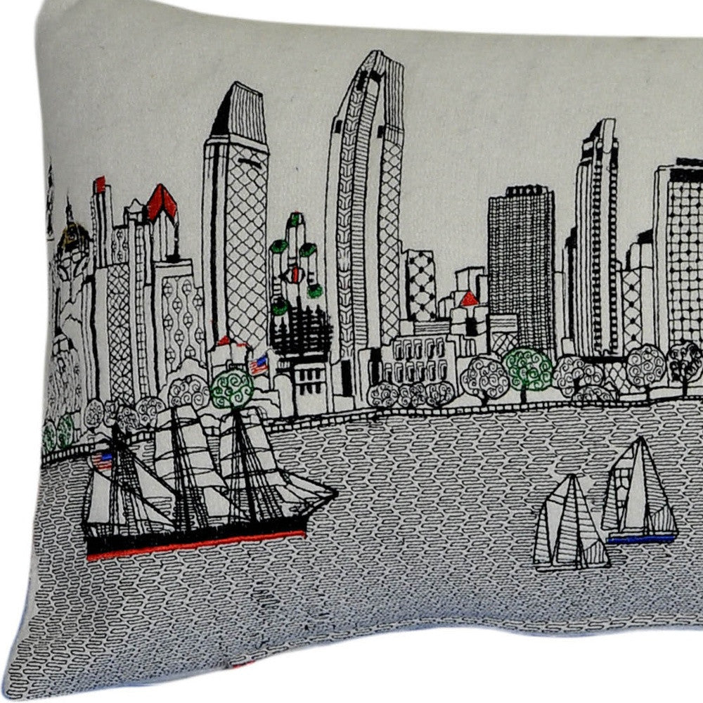 35" White San Diego Daylight Skyline Lumbar Decorative Pillow