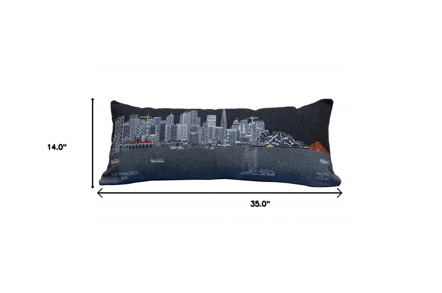 35" Black San Francisco Nighttime Skyline Lumbar Decorative Pillow