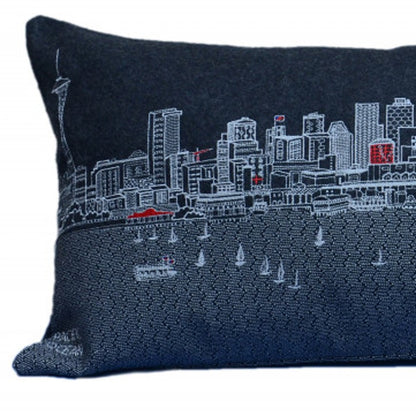 35" Black Seattle Nighttime Skyline Lumbar Decorative Pillow