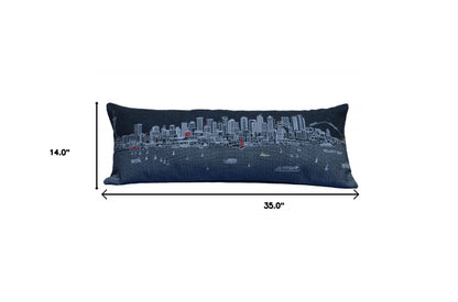 35" Black Seattle Nighttime Skyline Lumbar Decorative Pillow