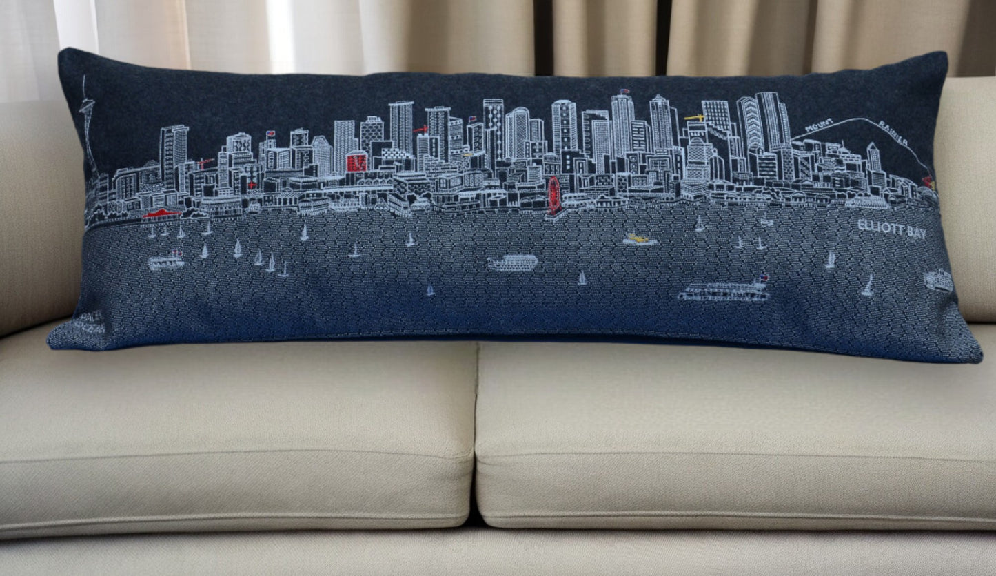 35" Black Seattle Nighttime Skyline Lumbar Decorative Pillow