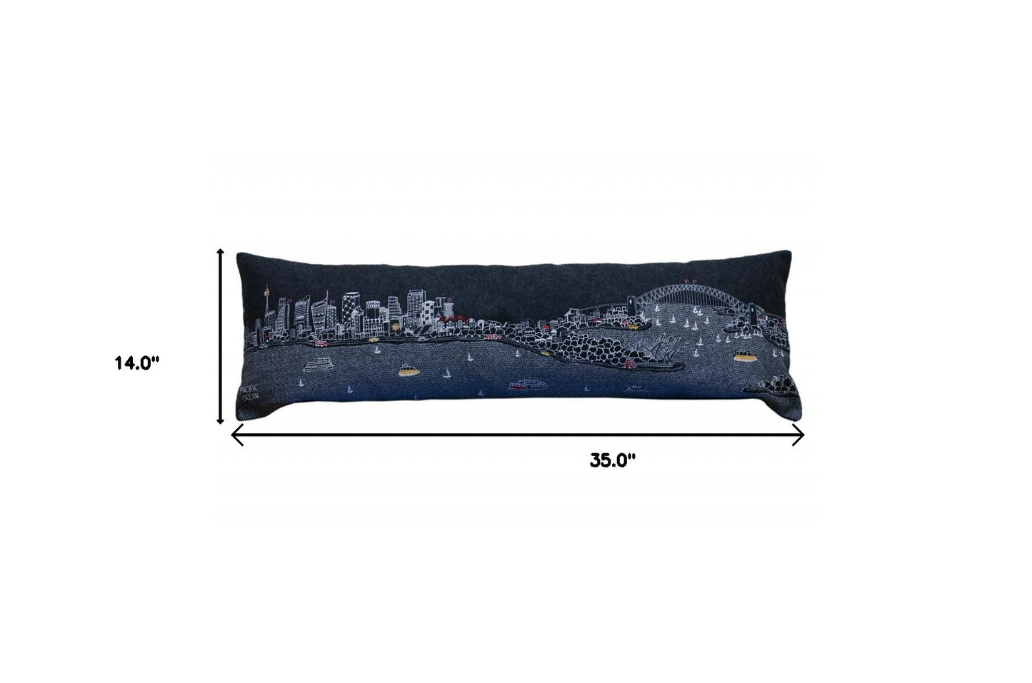 35" Black Sydney Nighttime Skyline Lumbar Decorative Pillow