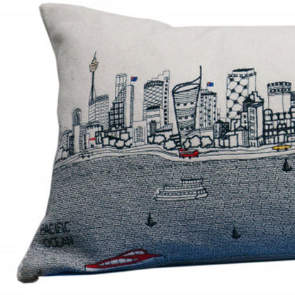 35" White Sydney Daylight Skyline Lumbar Decorative Pillow