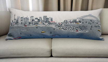 35" White Sydney Daylight Skyline Lumbar Decorative Pillow