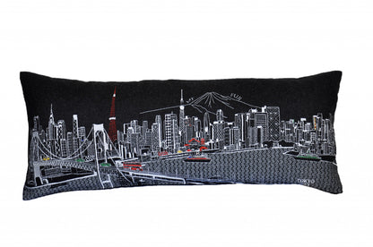 35" Black Tokyo Nighttime Skyline Lumbar Decorative Pillow