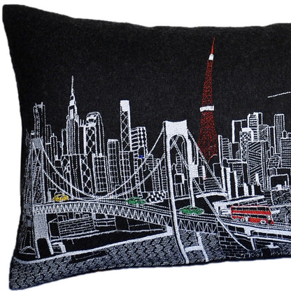 35" Black Tokyo Nighttime Skyline Lumbar Decorative Pillow