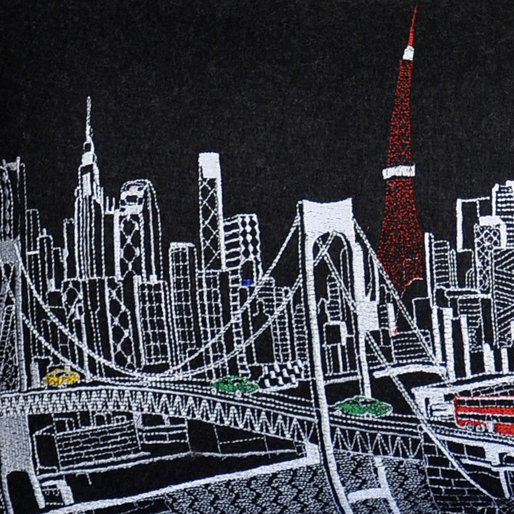 35" Black Tokyo Nighttime Skyline Lumbar Decorative Pillow