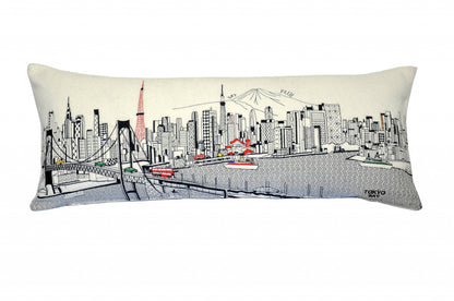 35" White Tokyo Daylight Skyline Lumbar Decorative Pillow